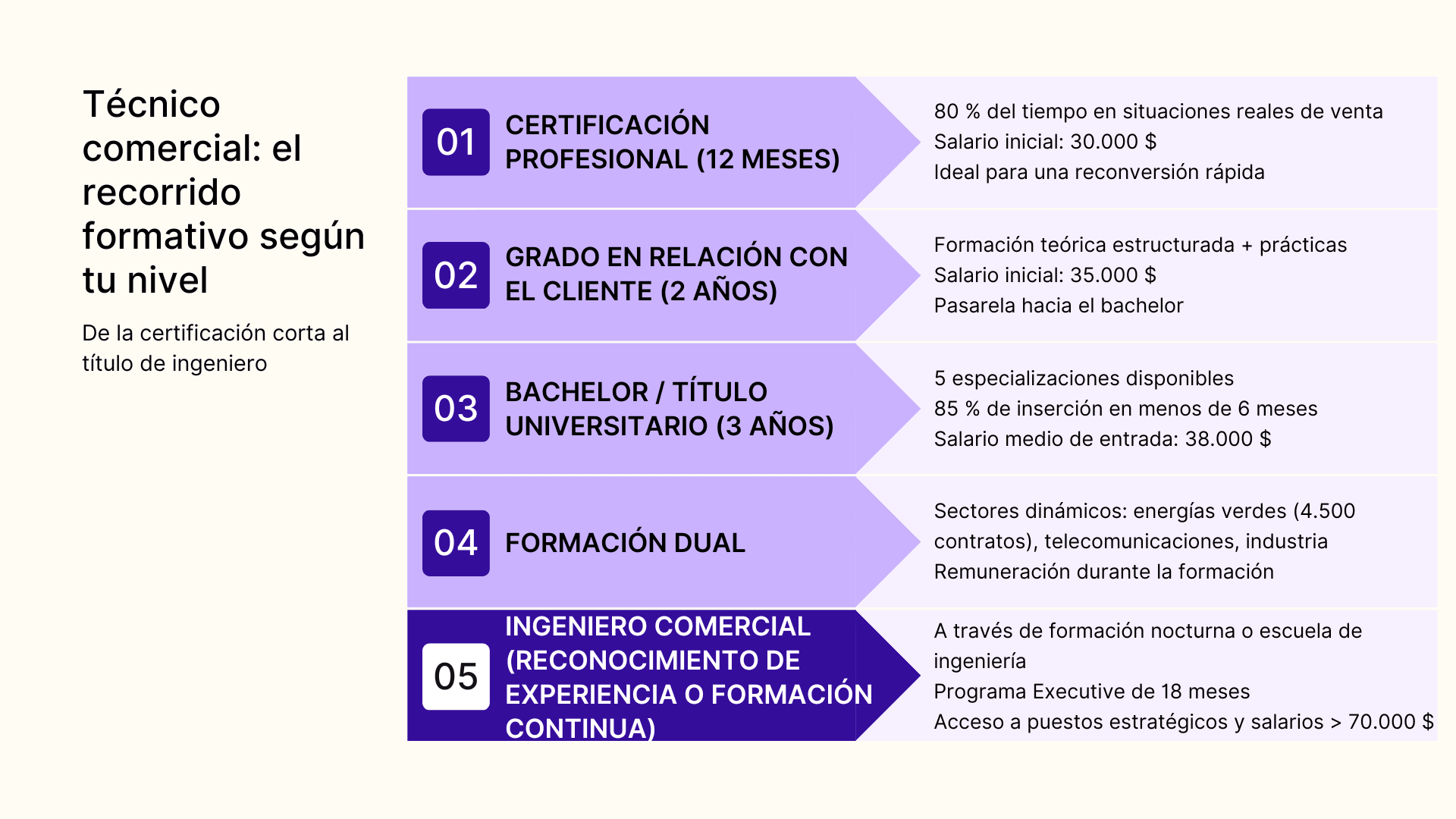 Tecnico comercial: el recorrido formativo segun tu nivel