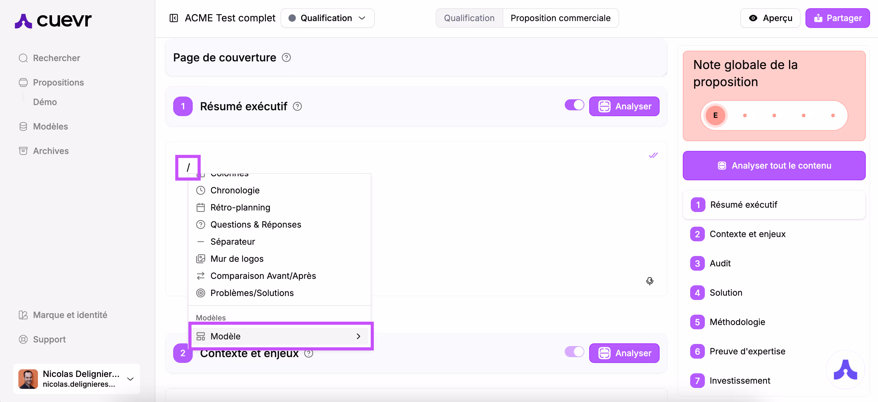 Escribe "/" y selecciona tu modelo