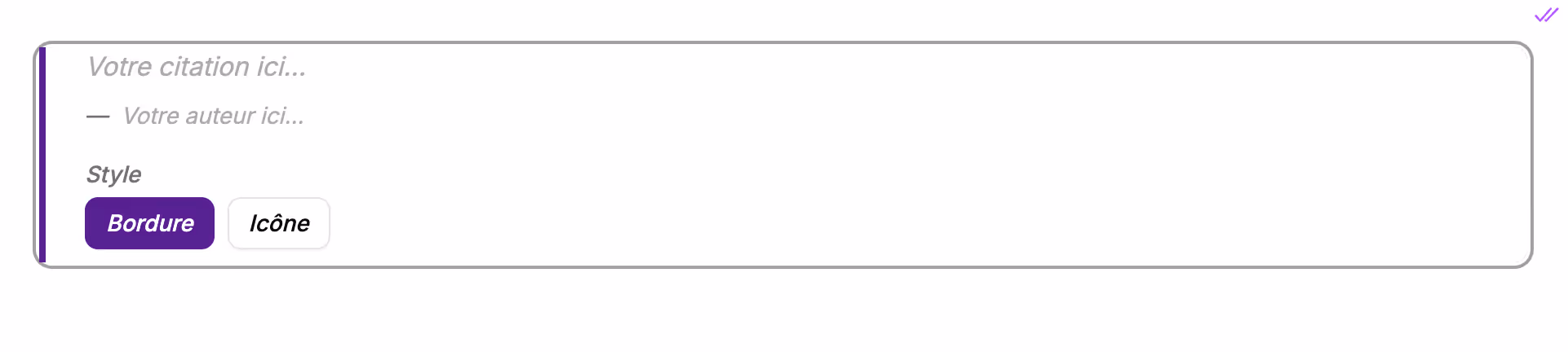 Tapez / et choisissez le bloc “Citation”