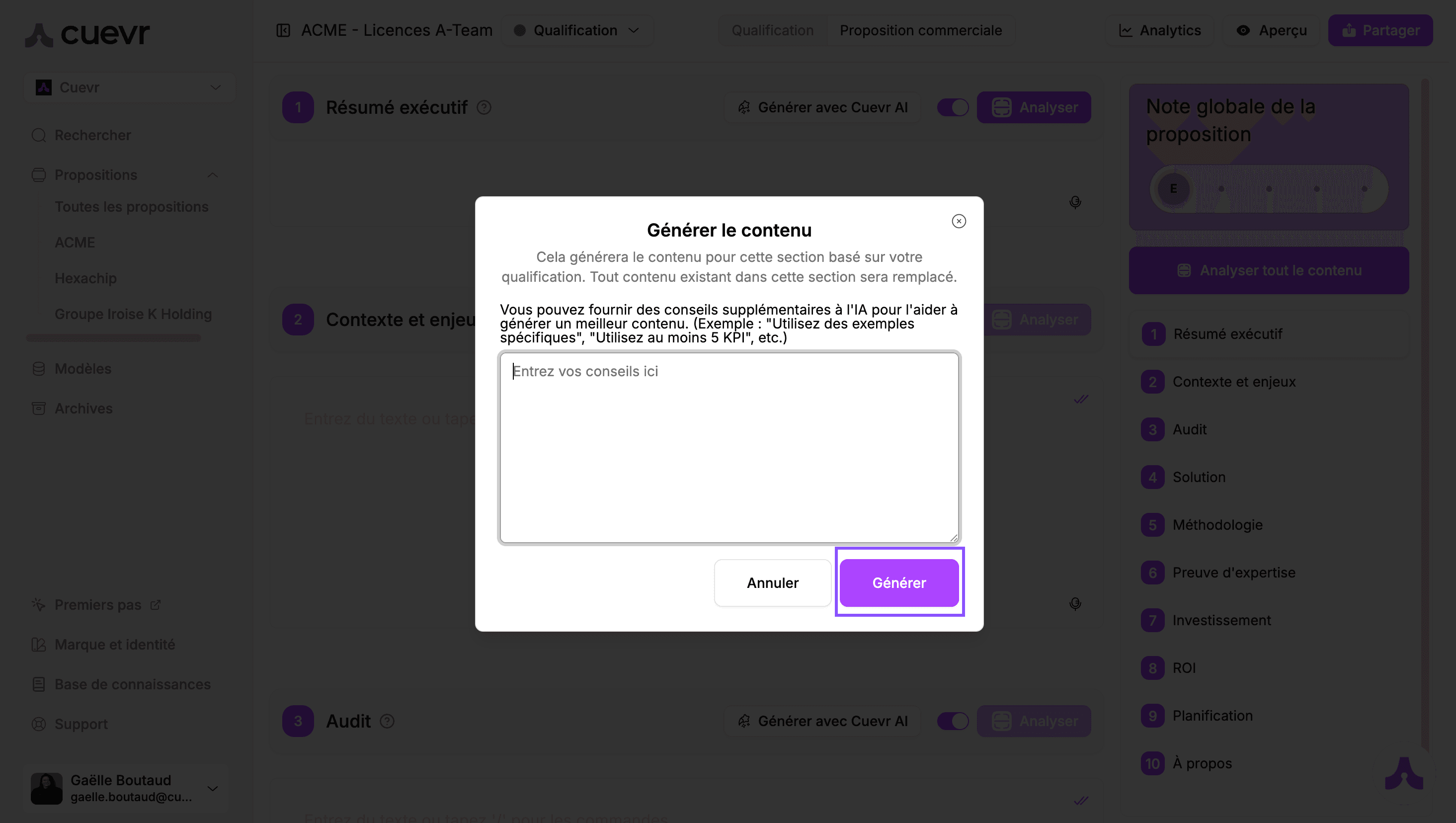 Cuevr generate modal